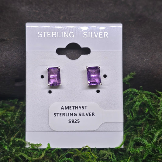 Amethyst Cut Sterling Silver Stud Earrings