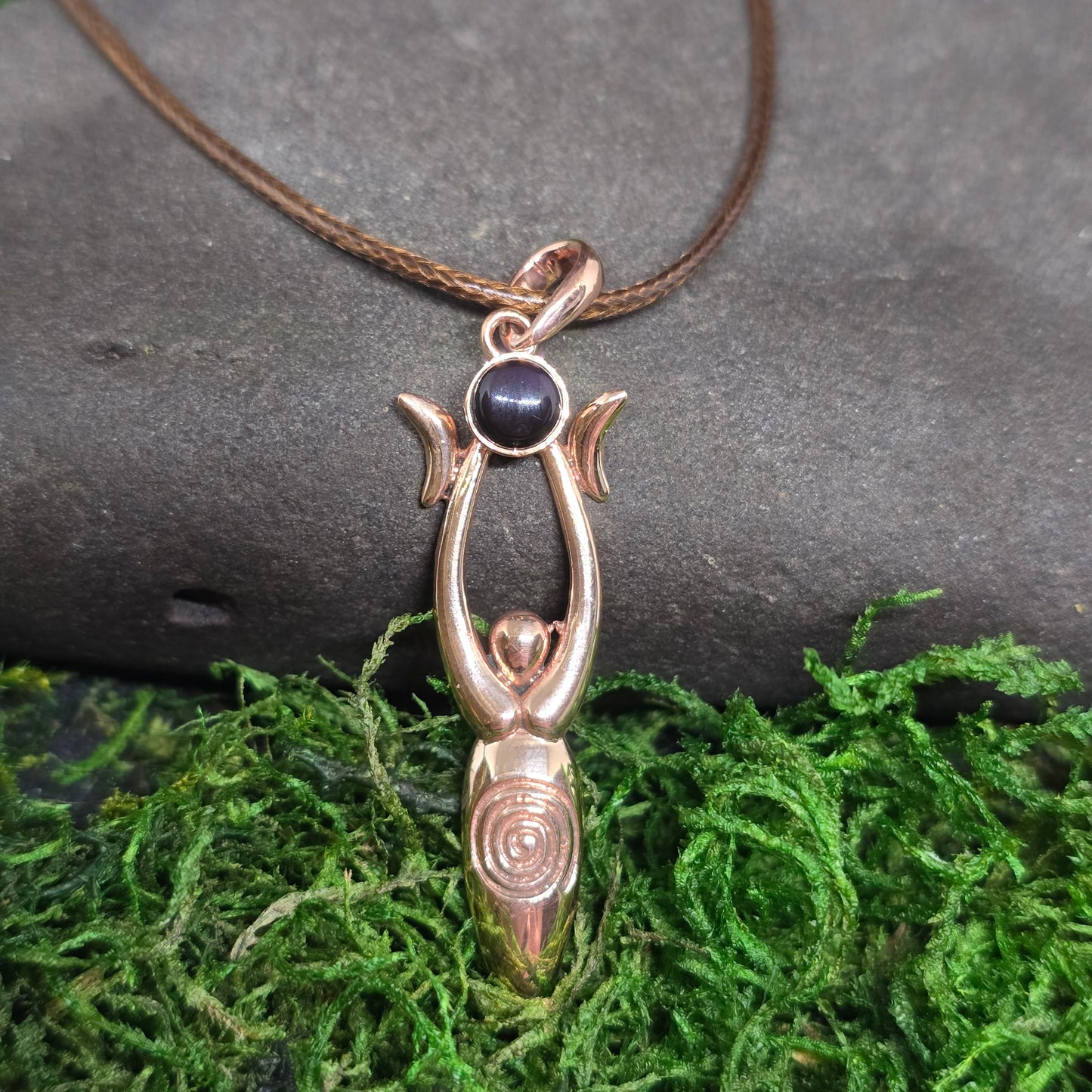 Crystal Triple Moon Copper Spiral Goddess Necklace