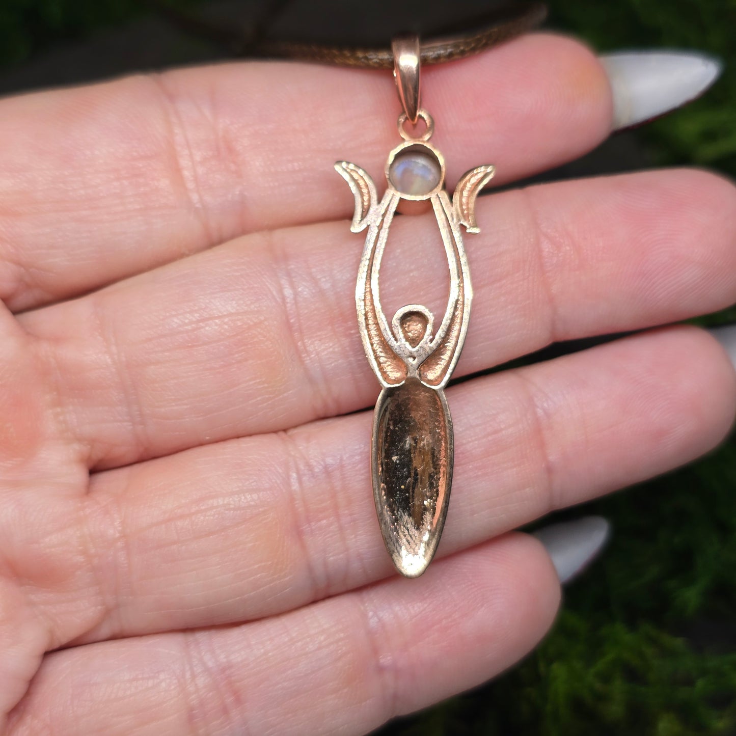 Crystal Triple Moon Copper Spiral Goddess Necklace