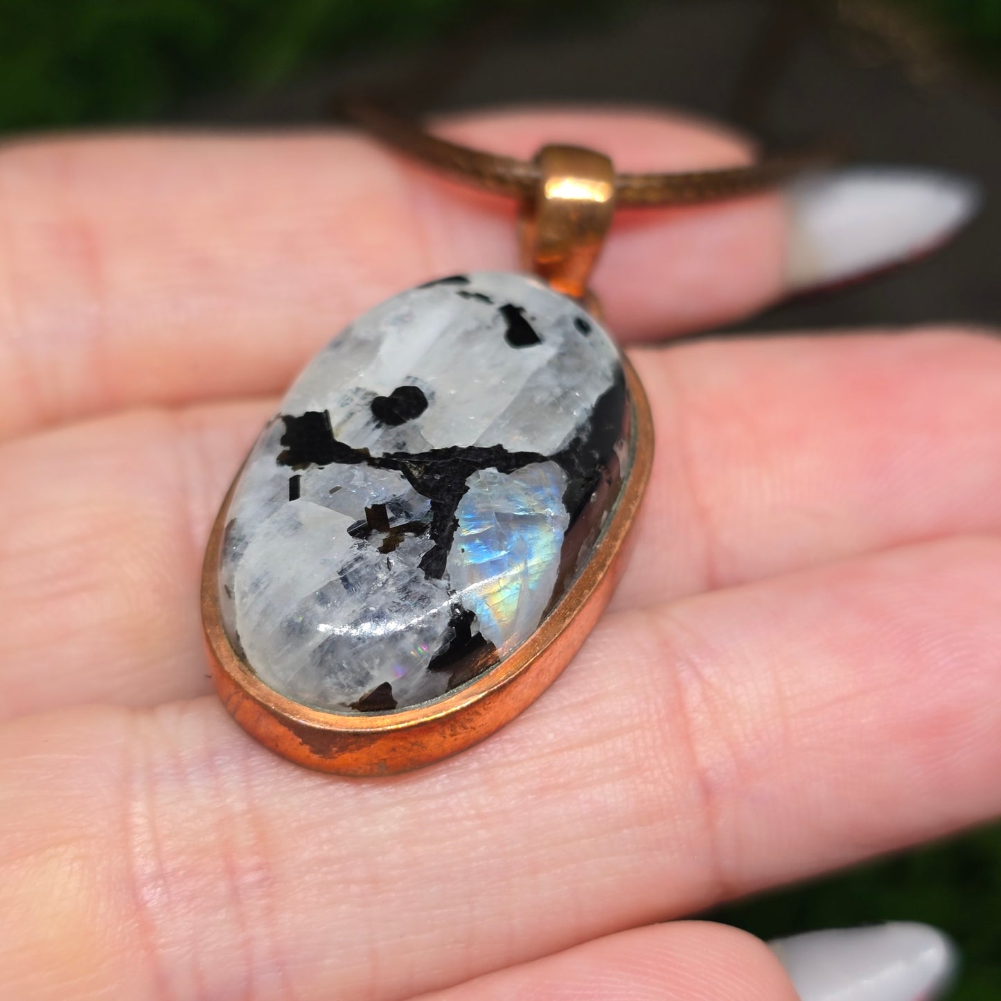 Moonstone Crystal Oval Copper Necklace