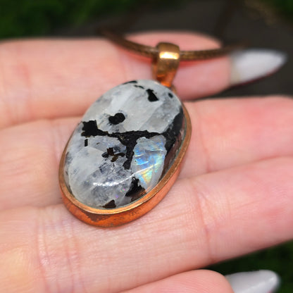 Moonstone Crystal Oval Copper Necklace