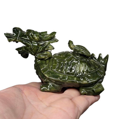 1.1lb Nephrite Jade Dragon Turtle Chinese Feng Shui Stone II