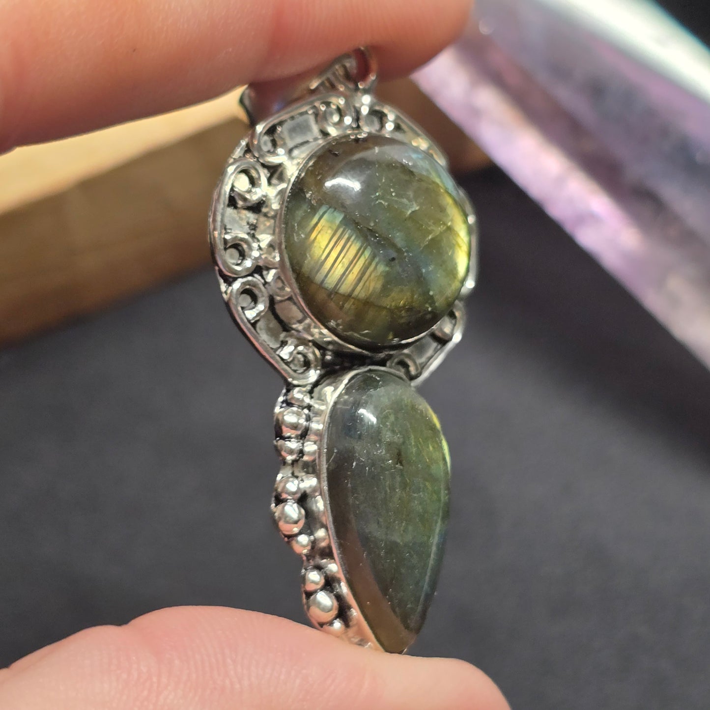 Double Labradorite Pendant | Alloy Setting