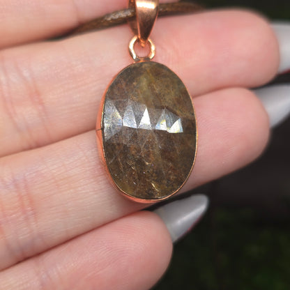 Gold Sapphire Oval Copper Pendant Necklace