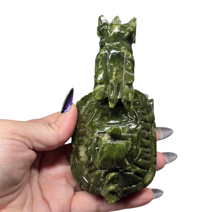 1.1lb Nephrite Jade Dragon Turtle Chinese Feng Shui Stone II