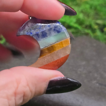 7 Chakra Celestial Crescent Moon Crystal Pendant