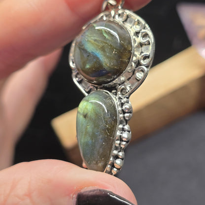 Double Labradorite Pendant | Alloy Setting