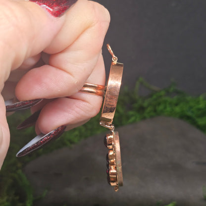 Garnet Cross Poison Box Copper Ring sz7