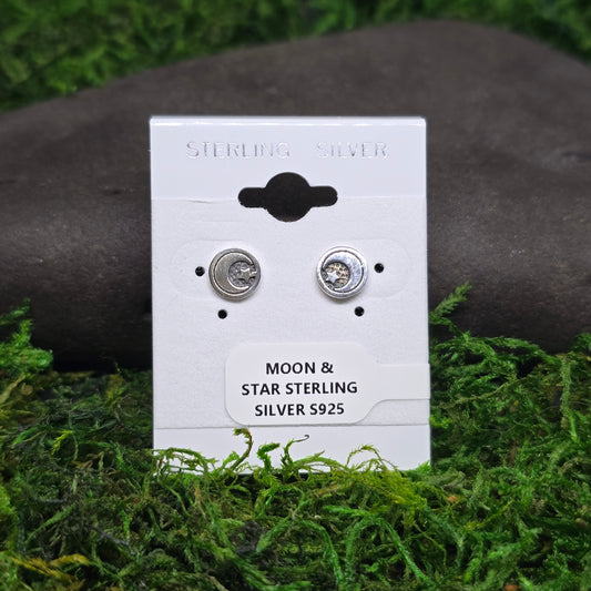 Moon & Star Sterling Silver Stud Earrings