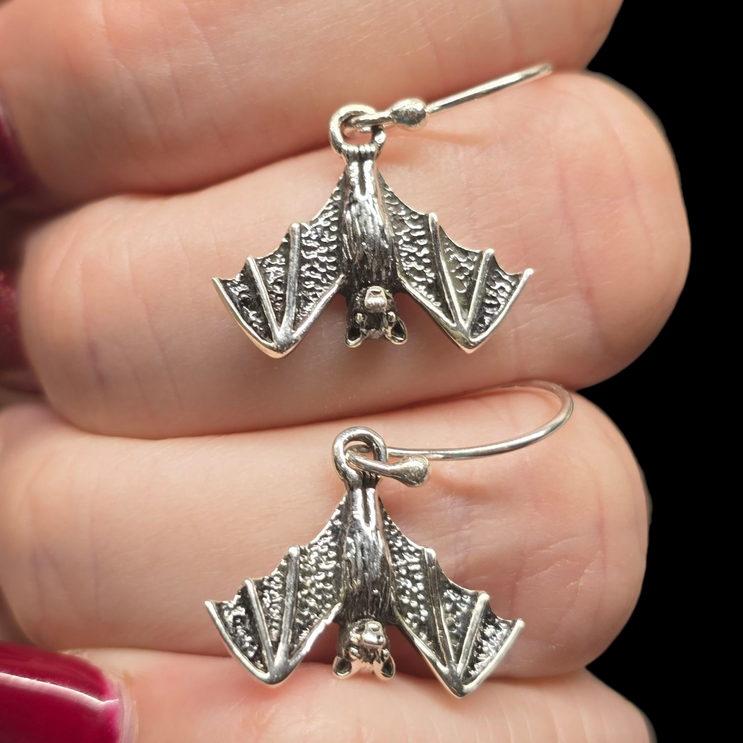 Sterling Silver Bat Dangle Earrings