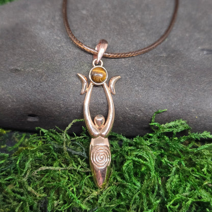 Crystal Triple Moon Copper Spiral Goddess Necklace