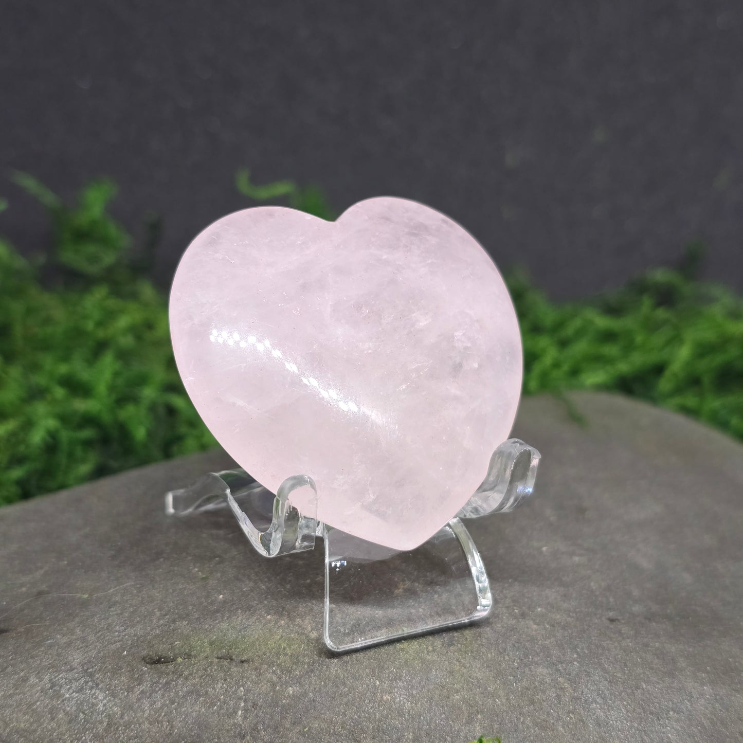 Rose Quartz 1.5" Heart Thumb Stone with Stand
