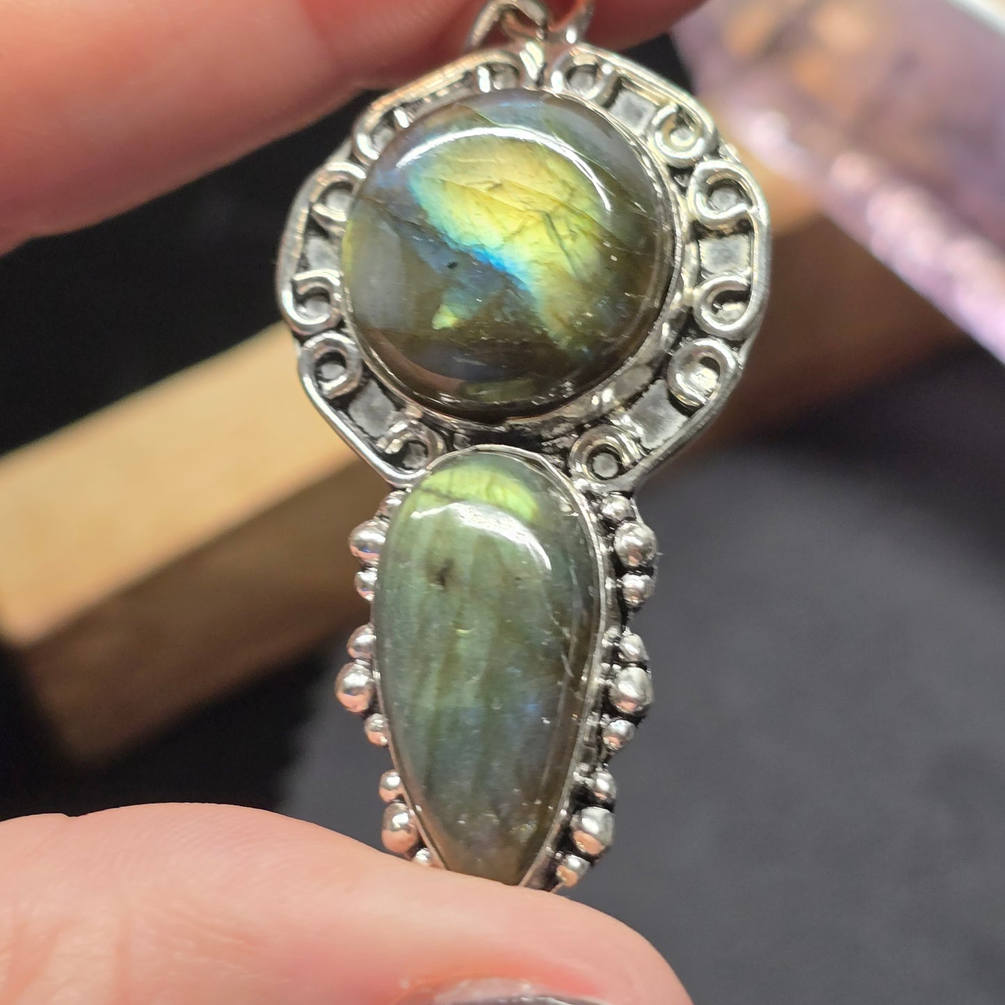 Double Labradorite Pendant | Alloy Setting