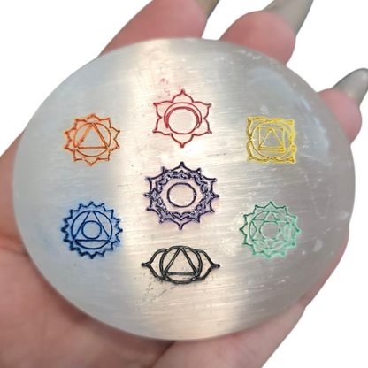 Satin Spar Selenite Chakra Palm Stone (2.75")