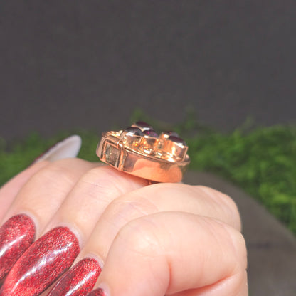 Garnet Cross Poison Box Copper Ring sz7