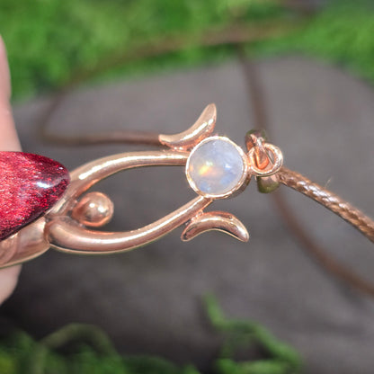 Crystal Triple Moon Copper Spiral Goddess Necklace