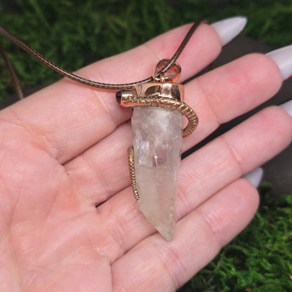 Clear Quartz w/ Garnet Copper Snake Necklace