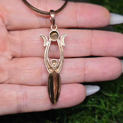 Crystal Triple Moon Copper Spiral Goddess Necklace