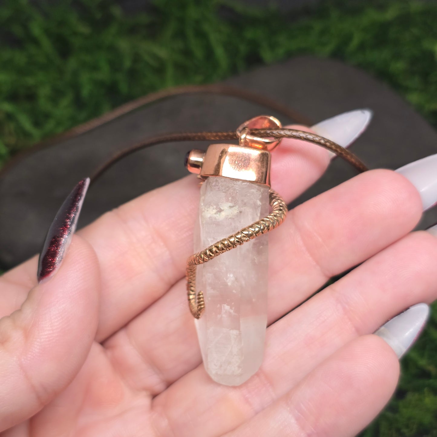 Clear Quartz w/ Garnet Copper Snake Necklace II