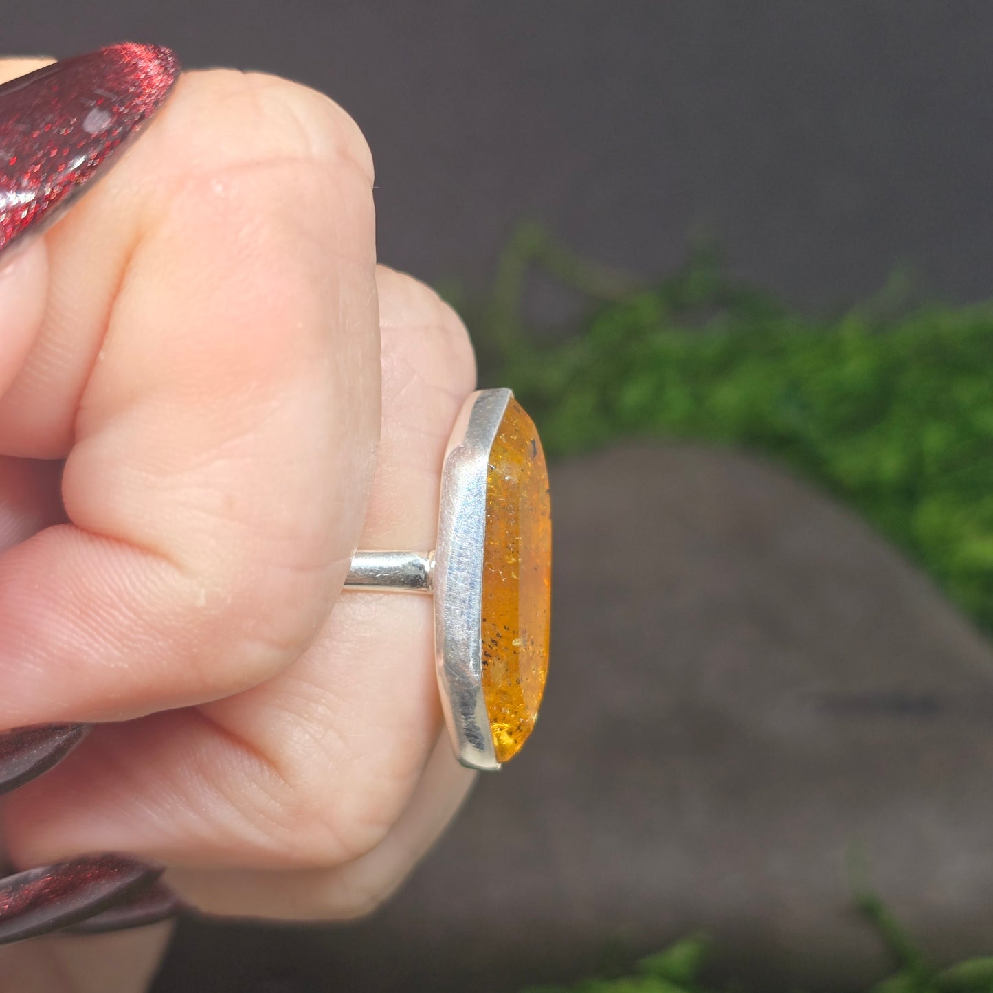 Amber Sterling Silver s925 Ring sz7