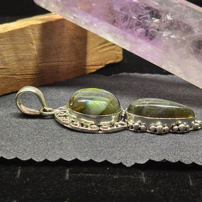 Double Labradorite Pendant | Alloy Setting
