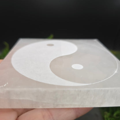 Selenite Yin Yang Decorative Plate (4")