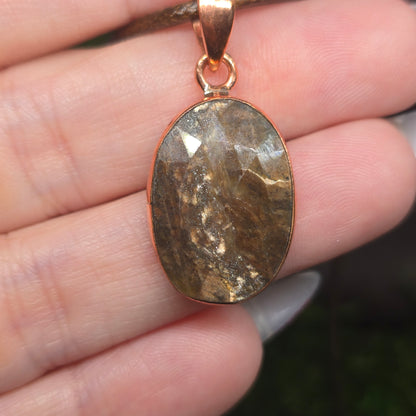 Gold Sapphire Oval Copper Pendant Necklace