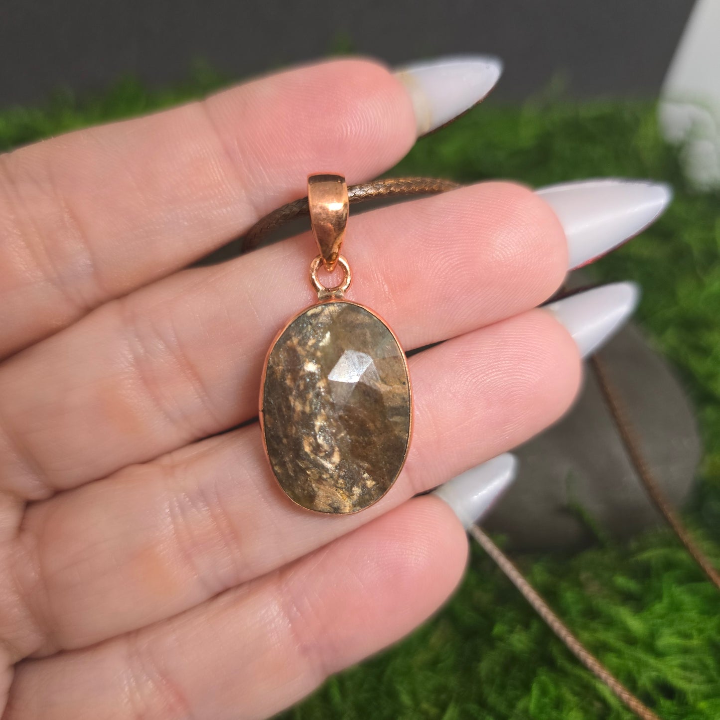 Gold Sapphire Oval Copper Pendant Necklace