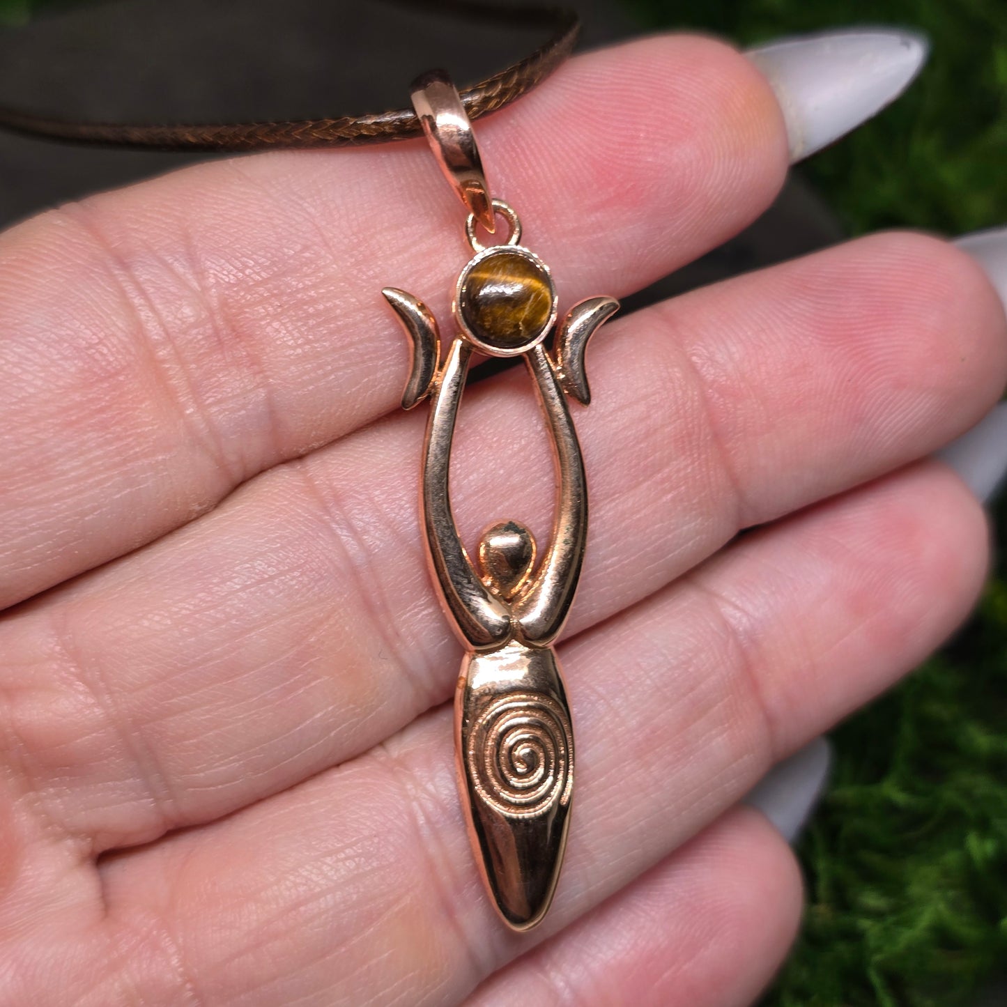 Crystal Triple Moon Copper Spiral Goddess Necklace