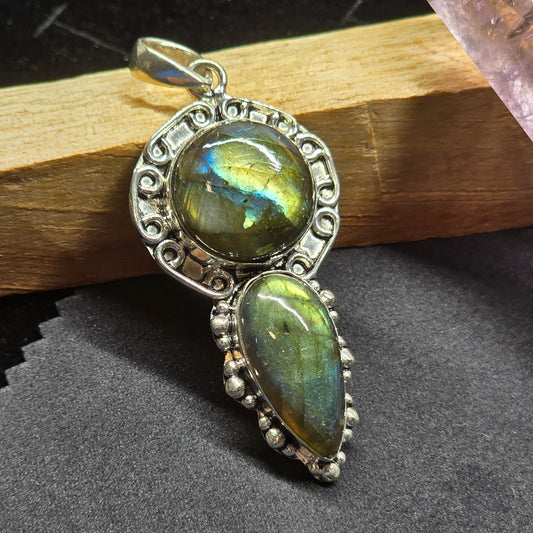 Double Labradorite Pendant | Alloy Setting