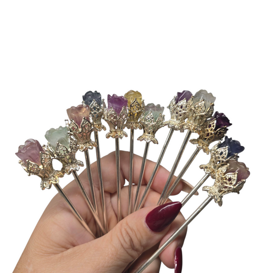 Fluorite Rose Hair Pins