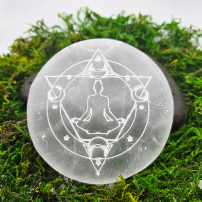 Selenite Meditating Figure Decorative Plate (4")
