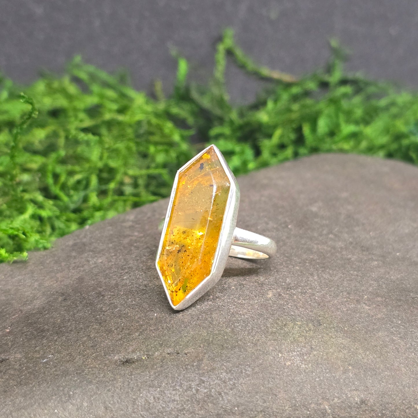 Amber Sterling Silver s925 Ring sz7