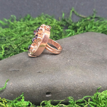 Garnet Cross Poison Box Copper Ring sz7