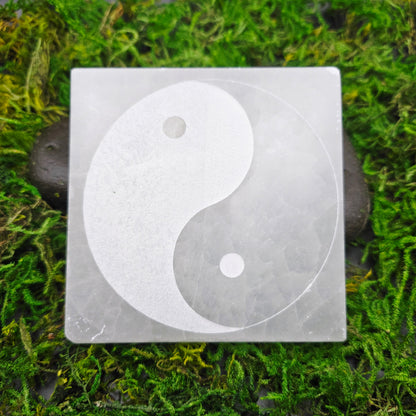 Selenite Yin Yang Decorative Plate (4")