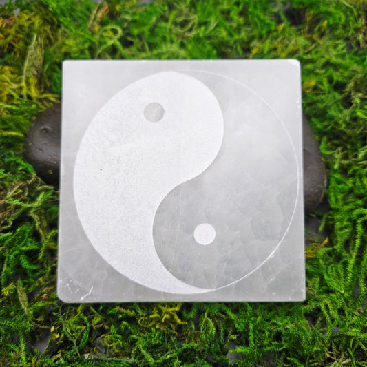 Selenite Yin Yang Decorative Plate (4")
