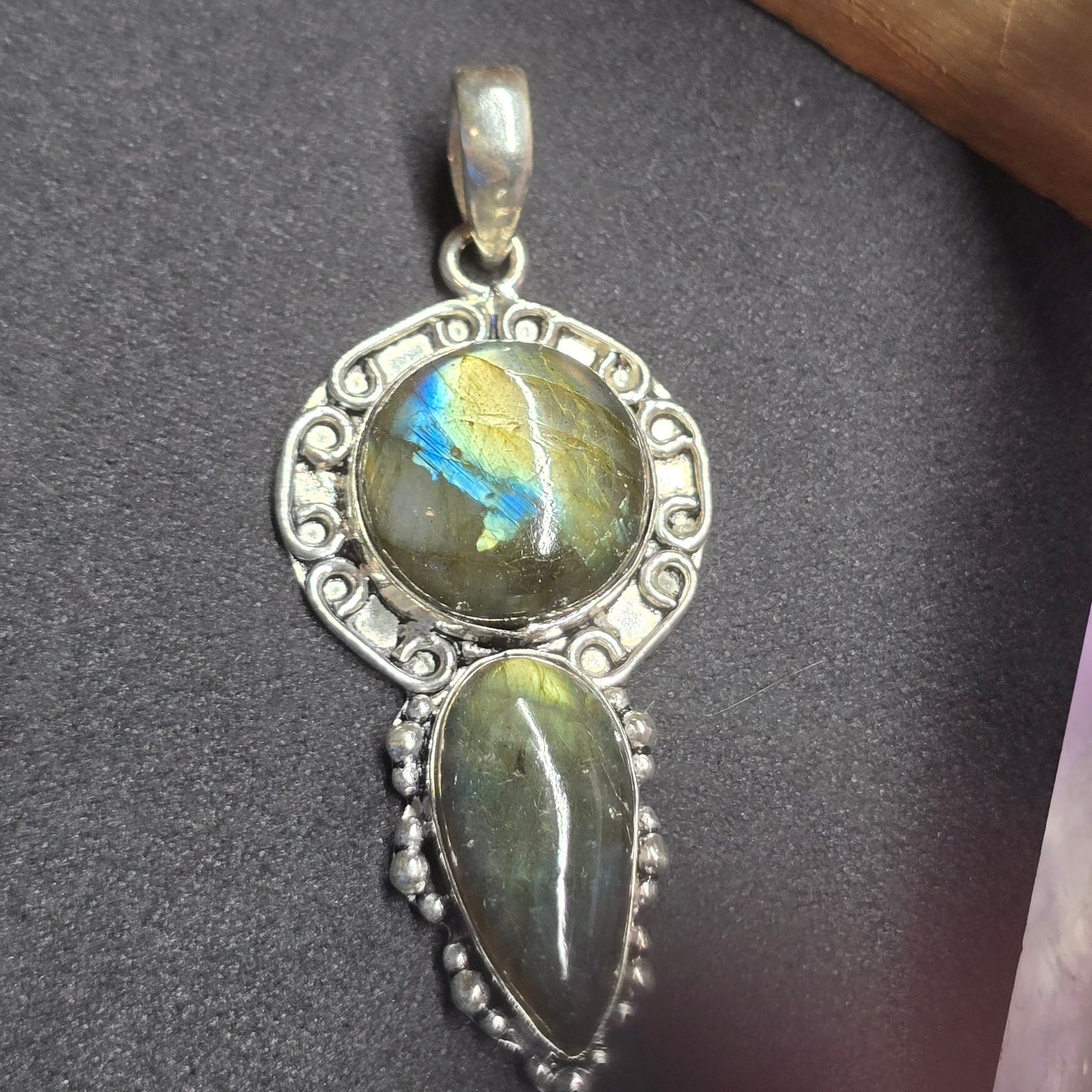 Double Labradorite Pendant | Alloy Setting