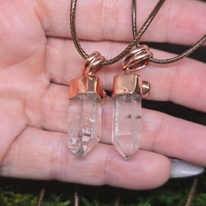 Moldavite & Clear Quartz Point Copper Pendant Necklace