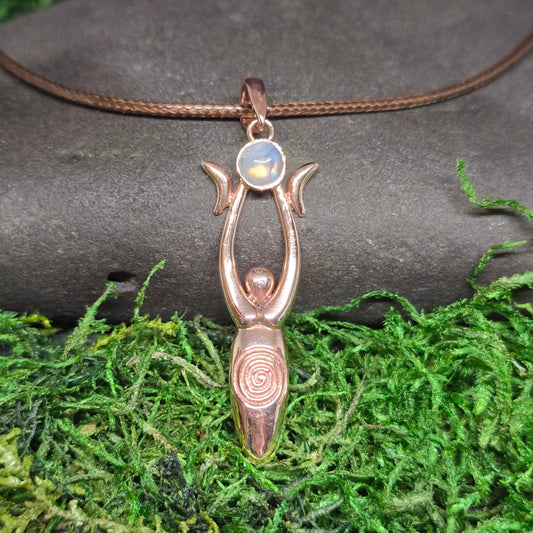 Crystal Triple Moon Copper Spiral Goddess Necklace