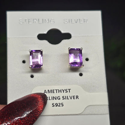 Amethyst Cut Sterling Silver Stud Earrings