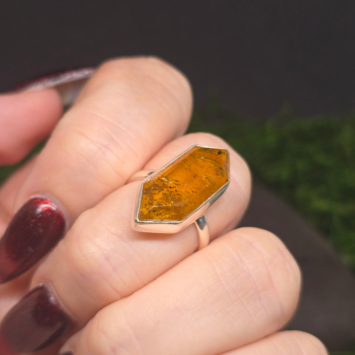 Amber Sterling Silver s925 Ring sz7
