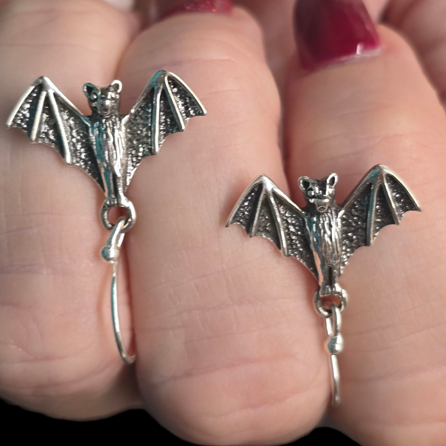 Sterling Silver Bat Dangle Earrings