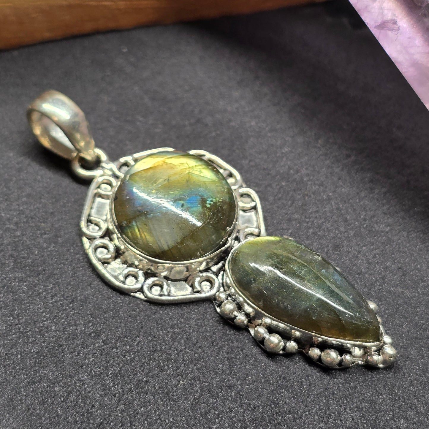 Double Labradorite Pendant | Alloy Setting