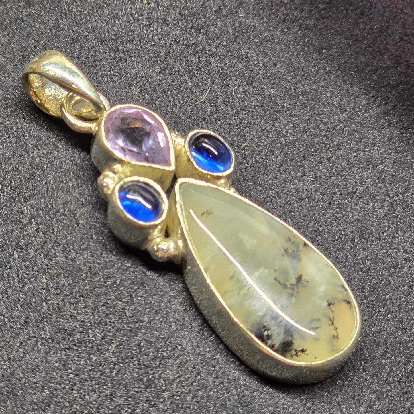 Dendritic Agate, Tanzanite & Amethyst Pendant | Alloy Setting