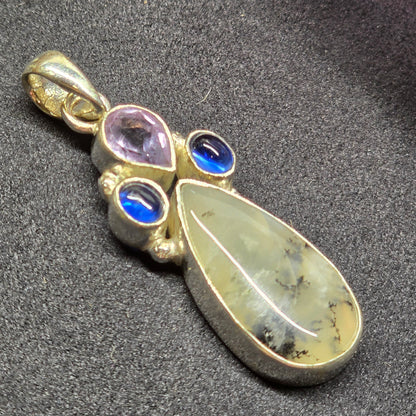 Dendritic Agate, Tanzanite & Amethyst Pendant | Alloy Setting