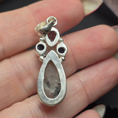 Dendritic Agate, Tanzanite & Amethyst Pendant | Alloy Setting