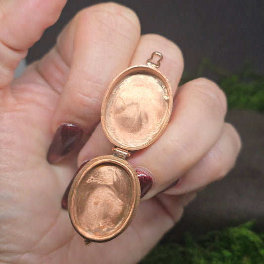Garnet Cross Poison Box Copper Ring sz7