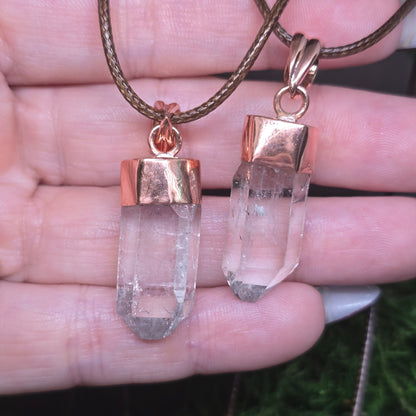 Moldavite & Clear Quartz Point Copper Pendant Necklace