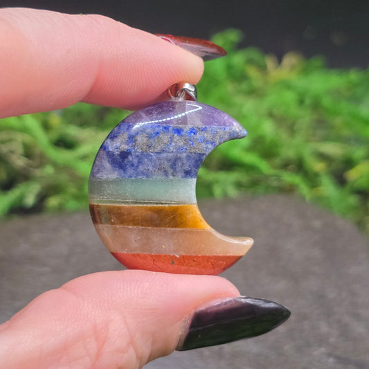7 Chakra Celestial Crescent Moon Crystal Pendant