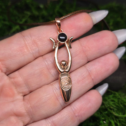 Crystal Triple Moon Copper Spiral Goddess Necklace